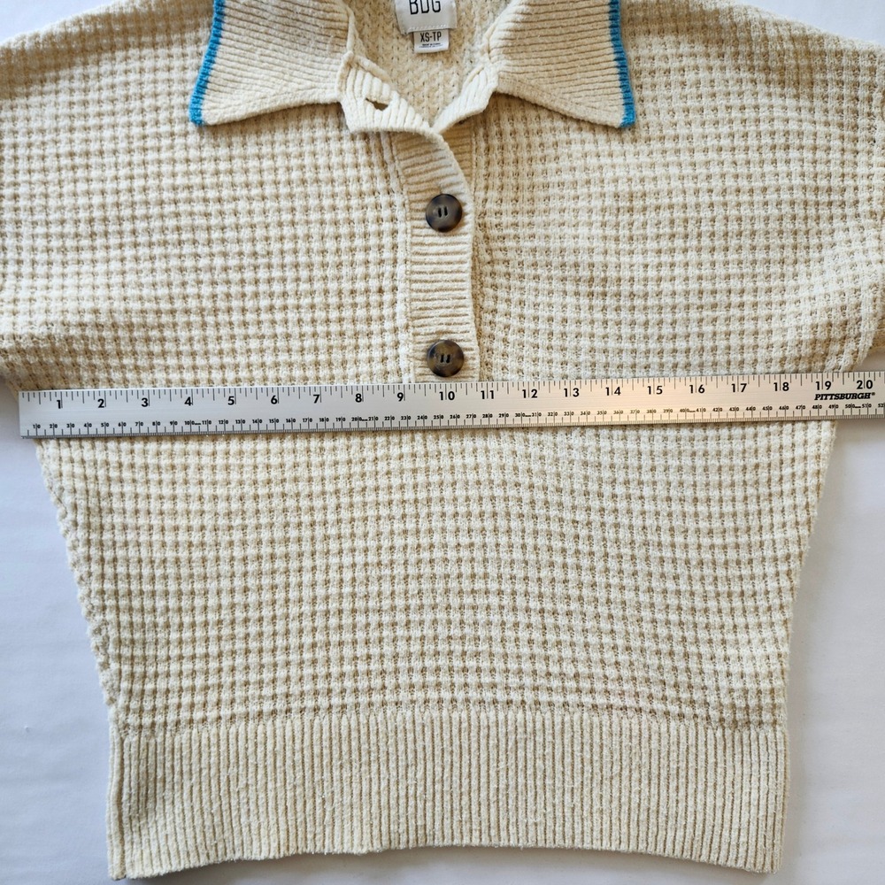 BDG Urban Outfitters Zephyr Cream Waffle Knit Pullover Polo Sweater XS - Picture 6 of 7